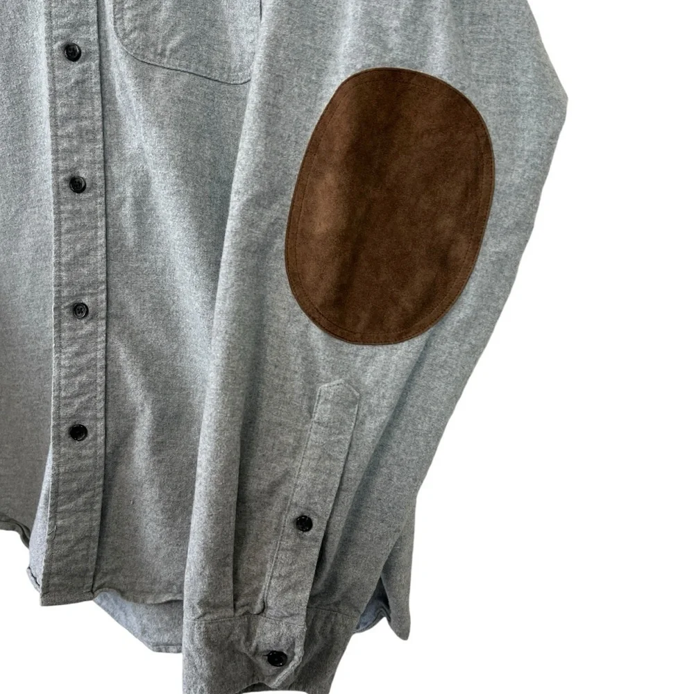 J. Crew Gray Long Sleeve Button Up Shirt w/ Brown Suede Elbow Patches Size XL